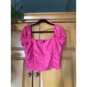 Do+Be Pink Puff Sleeve Ruffle Ruched Top  SZ L